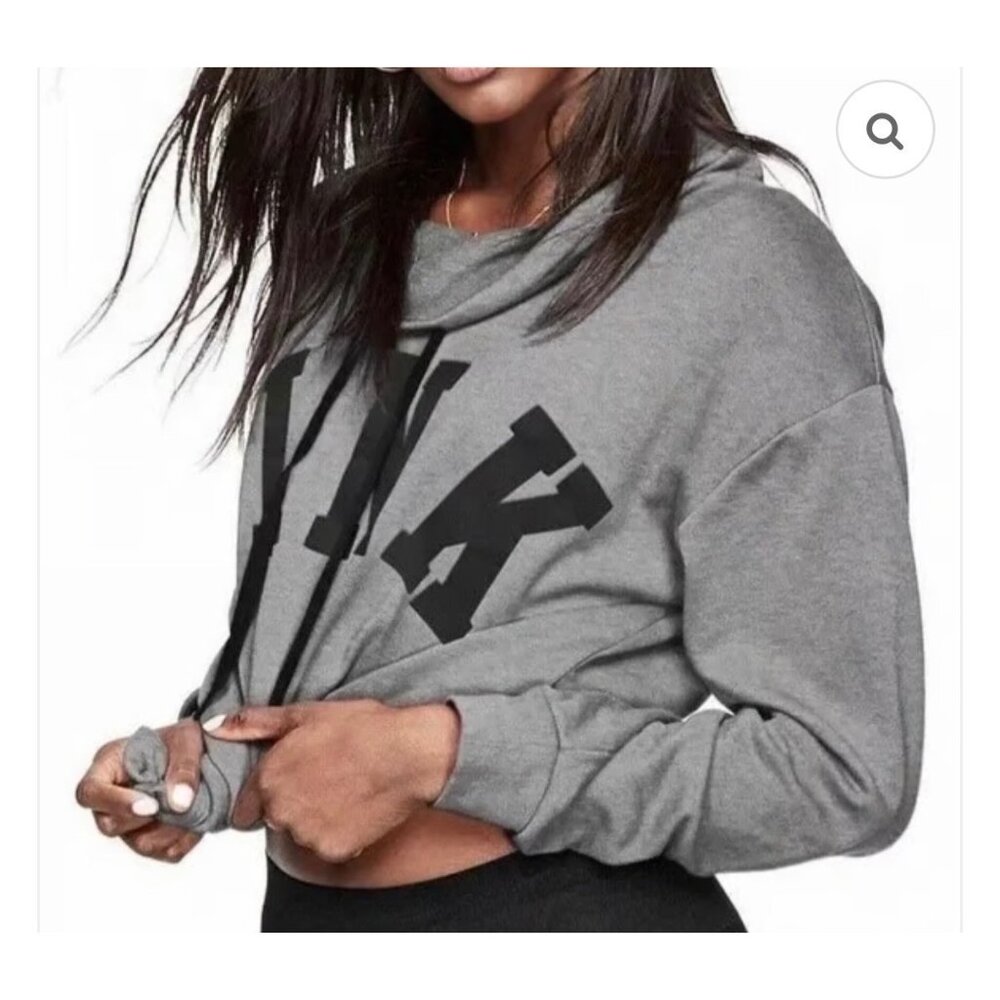 PINK by VICTORIA'S SECRET CROP GRAY SWEATSHIRT - NEW! SIZE LG - Picture 3 of 6